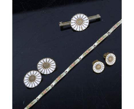 Various Scandinavian silver and enamel jewellery, including daisy pattern by Anton Michelsen, brooch length 40.4mm, bracelet 