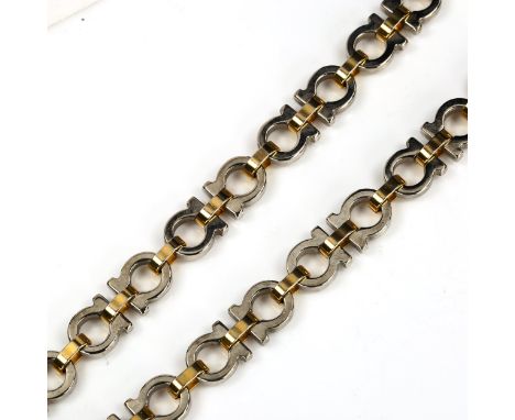 SALVATORE FERRAGAMO - a Vintage Italian bi-colour chrome gancini link chain necklace, length 60cm, 121.8gNo damage or repairs