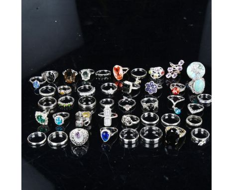 A quantity of silver stone set rings, 175g grossLot sold as seen unless specific item(s) requested 