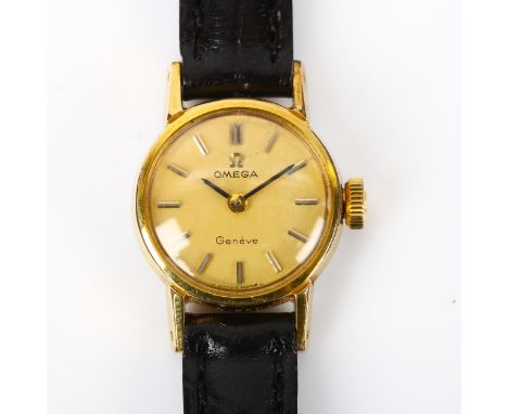 OMEGA - a lady's gold plated stainless steel Geneve mechanical wristwatch, 511.238, champagne dial with gilt baton hour marke
