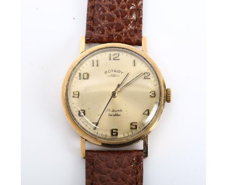 ROTARY - a 9ct gold Incabloc mechanical wristwatch, champagne dial with gilt Arabic numerals and sweep centre seconds hand, 1