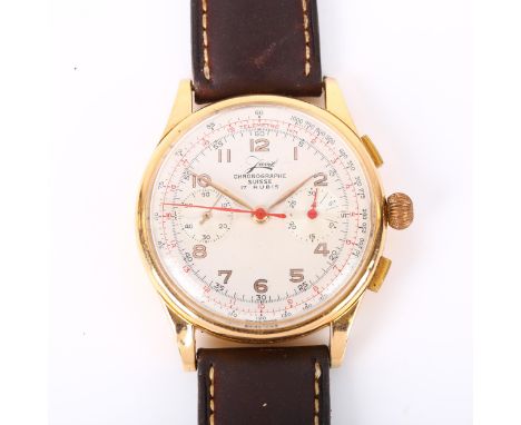 CHRONOGRAPHE SUISSE - an 18ct gold Javil mechanical chronograph wristwatch, silvered dial with Arabic numerals, 2 subsidiary 