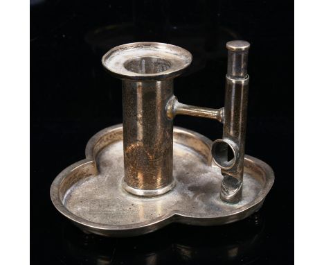 A late Victorian novelty silver clover table lighter, with removeable candlestick sconce and cigar cutter, by Hukin & Heath, 