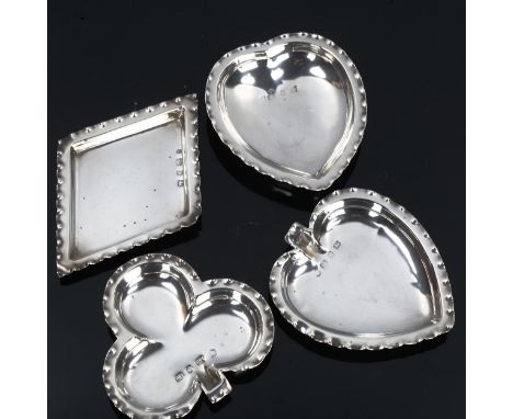 A set of 4 late Victorian novelty silver playing card suit dishes, comprising diamonds, clubs, spades and hearts, by A & J Zi