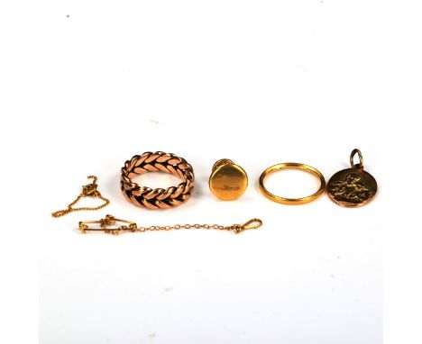 Various gold jewellery, including 22ct gold wedding band, 2.2g, 9ct ring and pendant, 9.8g etcLot sold as seen unless specifi