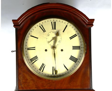 A 19th century mahogany 8-day circular dial longcase clock, cream enamel dial with Roman numeral hour markers and subsidiary 