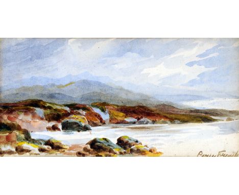 WILLIAM PERCY FRENCH (1854 - 1920) Framed, signed, watercolour on paper, sketch of a loch, 10.5cm x 21.5cm.