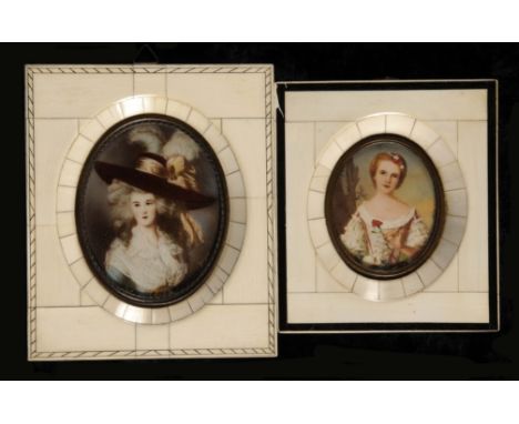 After THOMAS GAINSBOROUGH (1727 - 1788) Rectangular framed, with oval slip, portrait miniature on ivorene of a lady, after Ga