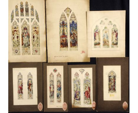 JOHN HARDMAN & CO. STUDIO Seven unframed, watercolour on paper, stained glass window designs, four mounted to include, one 19