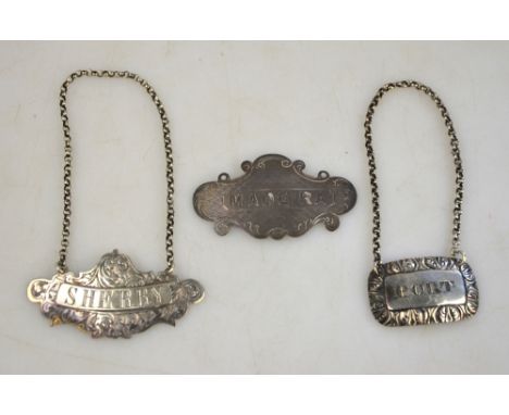 A Georgian Scottish 'Port' decanter, Philip Grierson, Glasgow 1824, to/w two engraved labels for 'Sherry' (George Unite) and 