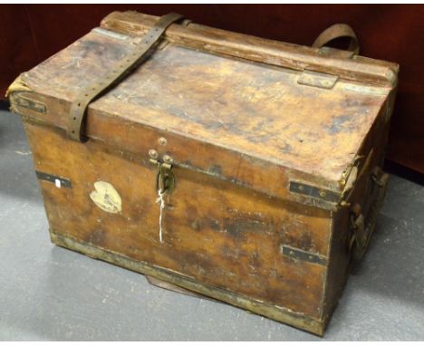 A vintage leather car-trunk with straps, 69 cm wide