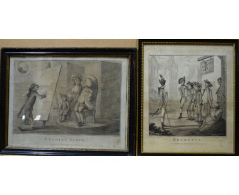 Various 18th century engravings after Bunbury - 'A Family Piece', pub. W. Dickinson, October 15 1781, showing a humorous scen