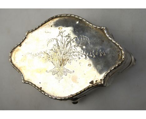 An Edwardian silver trinket box of shaped lozenge form with engraved hinged cover, London 1905, to/w a modern design WMF .800