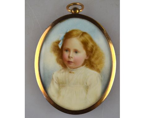 An early 20th century oval portrait miniature of a young girl with red hair, unsigned, in gilt frame Condition Report Does no