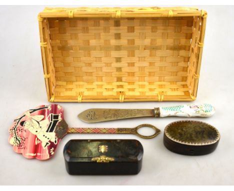 A 19th century oval tortoiseshell snuff box with gold pique-work decoration, to/w a papier mache example with gilt mounts, to