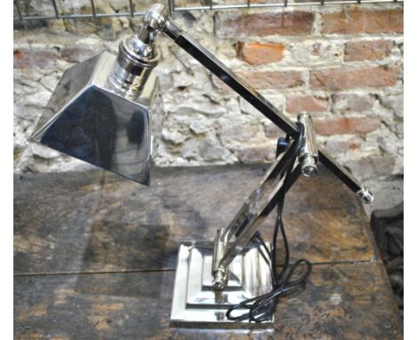 Silver plated angle-poise desk lamp with square shade