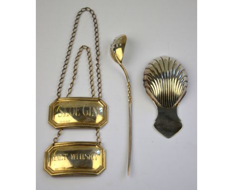 A Scottish silver mote spoon with twist stem and pierced 'fig' bowl, Isle of Mull Silver Co., Edinburgh 1992, to/w a caddy sp