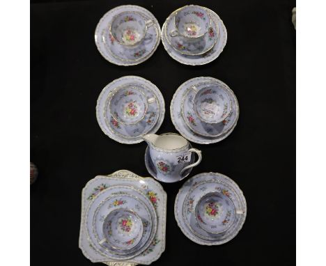 Shelley tea service in the Crochet pattern, no cracks or chips, small amount of gilt removed, two small firing pits, some sma