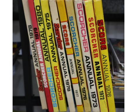 Shelf of Score and Scorcher annuals, 1970's. UK P&amp;P Group 3 (£30+VAT for the first lot and £8+VAT 