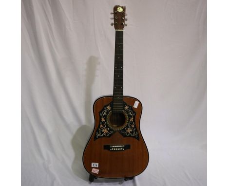 K acoustic guitar, 4/4, twin scratch plate, six strings, twenty frets and adjustable bridge. UK P&amp;P Group 3 (£30+VAT for 