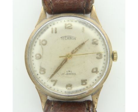 TECHNOS: a 9ct gold cased gents manual wind wristwatch, working at lotting. P&amp;P Group 0 (£6+VAT for the first lot and £1+