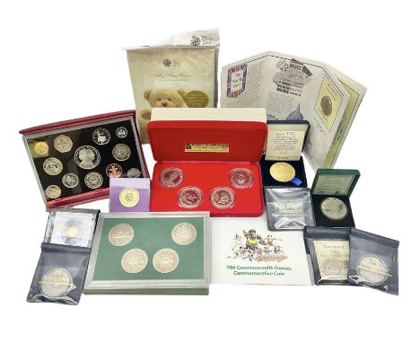 Coins including, Queen Elizabeth II Guernsey 1995 silver proof one pound coin, Tristan da Cunha 2014 9ct gold one gram one cr