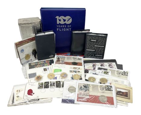 Coins and stamps, including approximately 55 GBP face value of Queen Elizabeth II mint decimal stamps, Mercury 100 years of f