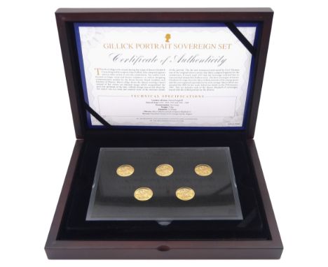 Queen Elizabeth II 'Gillick Portrait Sovereign Set' comprising ten gold full sovereign coins dated 1957-1959 and 1962-1968, c