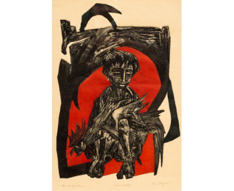 Rudolf Harold Van Rossem (1924-2007)/Boy with Cockerel/signed, inscribed and numbered 32/35/woodblock print, 49cm x 35cm/toge