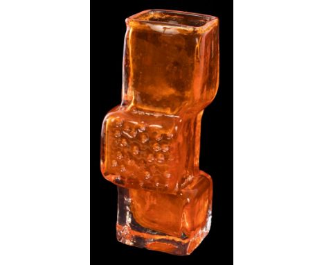 Geoffrey Baxter for Whitefriars, a small Drunken Bricklayer vase, in tangerine glass with textured finish, unsigned, 21.5cm h
