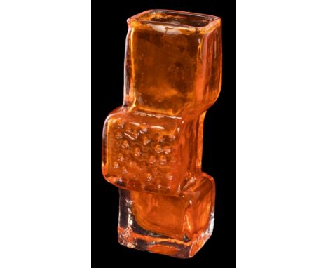 Geoffrey Baxter for Whitefriars, a small Drunken Bricklayer vase, in tangerine glass with textured finish, unsigned, 21.5cm h