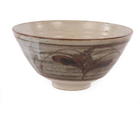 David Leach (1911-2005), a stoneware footed bowl, with ribbed sides, foxglove design, seal mark, 23cm diameter CONDITION REPO