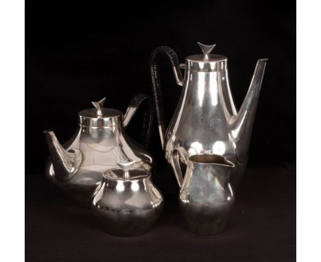 Attributed to Eric Clements, circa 1960, a four-piece silver plated tea service of modernist design, possibly a prototype for