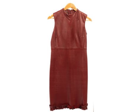 A Bally leather form fitting sleeveless dress with ruffle hem, fully lined, size 8/10 CONDITION REPORT: Good vintage conditio