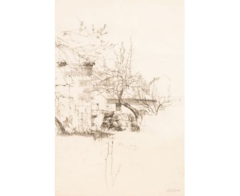 Francis Hewlett (British 1930-2012)/Sketch of a French Farmhouse/signed and dated 10.4.76/pencil, 54cm x 37cm CONDITION REPOR