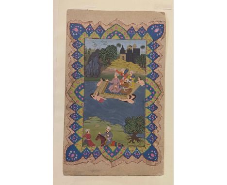 A set of three Indian manuscript pages, painted with various figures, 31 x 20 cm (3)Various losses around edges, see images 