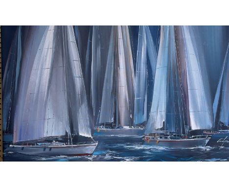 Wilfred, Blue Boats, acrylic, signed, 23 x 89 cm, unframed, Sarah Hutta, Lands of Colour I, print, 7/250, signed and titled i