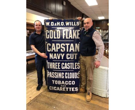 A large W. D. & H. O. Wills Gold Flake Capstan Navy Cut Three Castles Passing Clouds Tobacco and Cigarettes  enamel sign, som