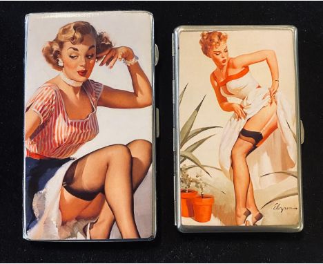 A cigarette case, decorated a pin up girl, and another similar (2)Modern 