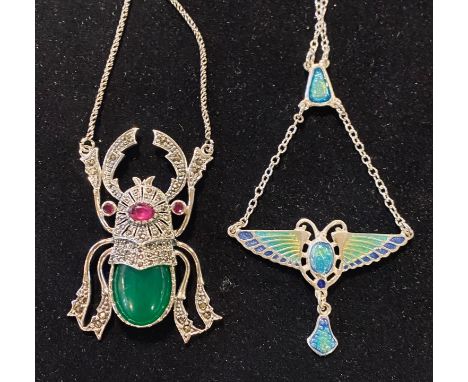 A silver and enamel scarab necklace, and another similarModernThese are 20th/21st century copies. Condition good. 