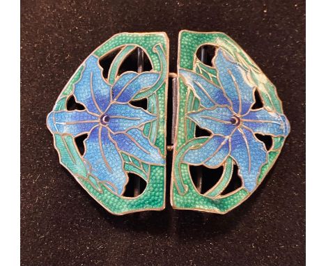 A silver and enamel floral buckle 