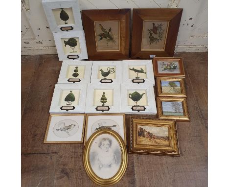 A botanical print and its pair, and various other pictures and prints (qty) 