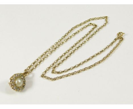 PEARL & DIAMOND PENDANT. A pearl & diamond pendant, previously a pearl & diamond stick pin. Set a circular pearl, approx. 5mm