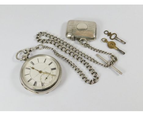 WATCH & VESTA. A silver, open face, key wind pocket watch, the dial named for J.B. Yabsley, London. Hung on a silver graduate