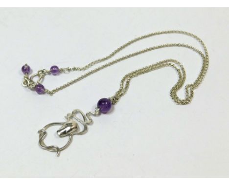 AILSA ROBERTS. An Argentium silver & amethyst pendant necklace, designed & hand made by Ailsa Roberts. Fully hallmarked. Leng