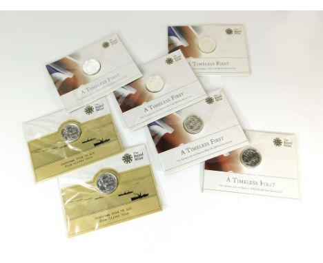 £20 COINS. Seven Royal Mint commemorative fine silver £20 coins to include, 2013 A Timeless First (5) & 2014 Outbreak of the 