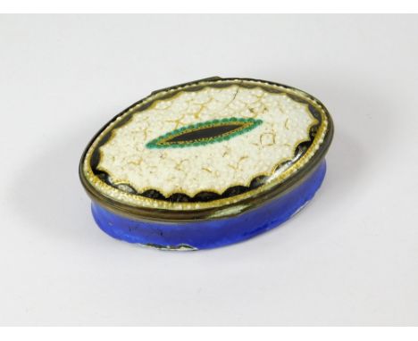 ENAMELLED BOX. A 19th century enamelled snuff box, the lid with applied enamel 'pearls'. Width 5.2cm. (Some loss of enamel to
