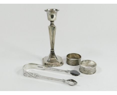 NAPKIN RINGS ETC. A pair of engraved napkin rings with vacant cartouche. Birmingham 1919. Also, a pair of Georgian bright cut