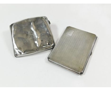 CIGARETTE CASES. A 1920's engine turned cigarette case, Chester 1929. Also, one other silver cigarette case with presentation