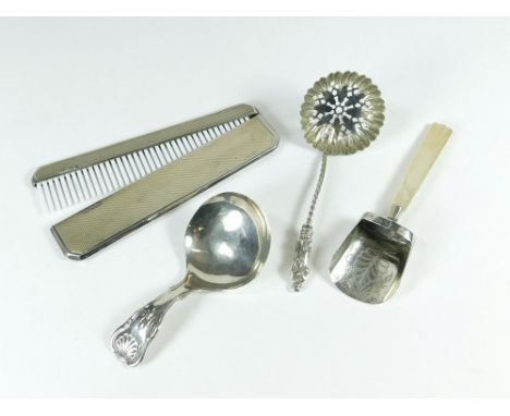 CADDY SPOONS ETC. A George IV, Kings pattern silver caddy spoon by Unite & Hilliard. Birmingham 1829. Also, one other caddy s